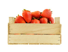 Fresh Strawberries In Wooden Box Isolated