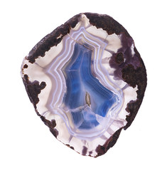  Translucent blue  slice of natural stone agate. Natural concentric patterns and textures of minerals for background.