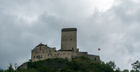 Sticker - the historic medieval castle at Sargans in the southeastern Swiss Alps on its grassy hilltop promontory