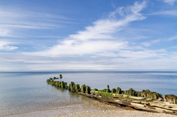 Wall Mural - Scenic view of the Roanoke Barges shipwreck remains in Reeves Beach Long Island New York