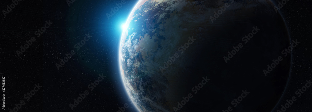 Distant planet system in space with exoplanets 3D rendering elements of this image furnished by NASA - obrazy, fototapety, plakaty 