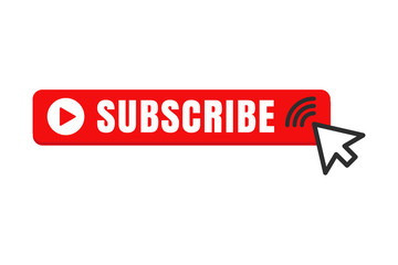 Poster - Subscribe button color with mouse pointer vector sign isolated on white background illustration for graphic and web design. 