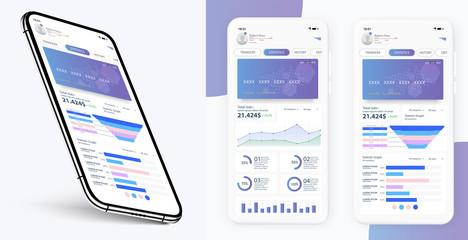 Wall Mural - Online Banking Mobile Apps UI, UX, GUI set with wallet, shopping, my Account, fund Transfer, bill payment, products details. Mobile banking interface vector template. Online payment. E-payment screen