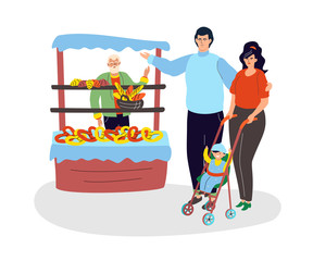 Sticker - Family buying bread - colorful flat design style illustration