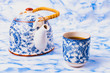 Teapot and cup of china blue chinese porcelain tea.