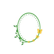 Vector Concept Green Oval Photo Frame With Yellow Butterfly. Blank Template To Decorate The Image And Photo. Modern Elegant Graphic Design.