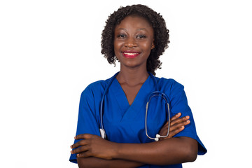 Portrait of female doctor or nurse woman on white background