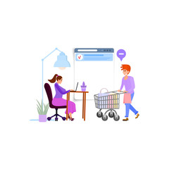 Wall Mural - Customer service department concept, flat style, work with staff