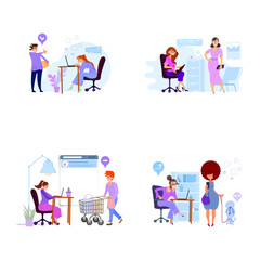 Wall Mural - Customer service department concept, flat style, work with staff