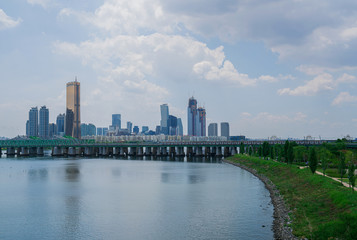 Wall Mural - Yeouido island view from hangang bridge at han river,seoul south korea.