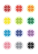 Digital Collage Sheet Circles Pixel Art Motif Shevitsa Rainbow, 12 Unique Designs, Bottle Cap, Icons, Isolated On White Background