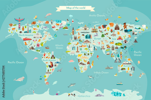 Landmarks World Map Vector Cartoon Illustration World Vector