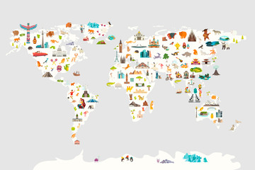  Punkt zwrotny światowej mapy kreskówki wektorowa ilustracja. Ilustracja kreskówka glob świata. Oceany i kontynent: Ameryka Południowa, Eurazja, Ameryka Północna, Afryka, Australia