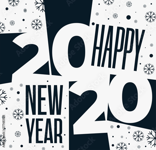 Modern Minimalist Happy New Year Card For 2020 With Main Big Numbers Brochure Design Template Poster Card Banner Vector Illustration Black Vector Illustration Isolated On White Background Buy This Stock Vector