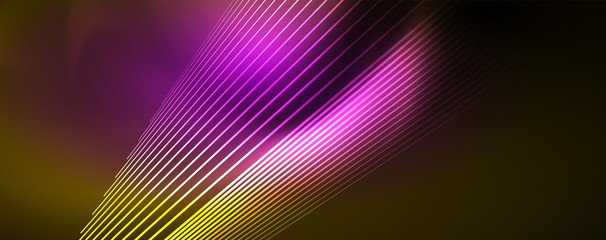 Aufkleber - Shiny color neon light with lines, abstract wallpaper, shiny motion, magic space light. Techno abstract background