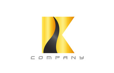 K yellow black alphabet letter logo icon design