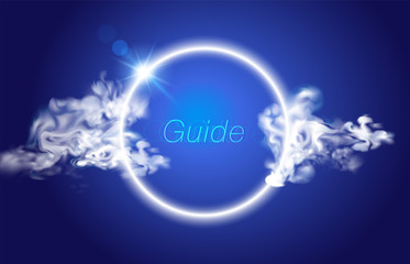 Aufkleber - Group of smoke outside the circle lines glowing on a blue abstract background. Used for advertising, book covers, web, various advertising media.