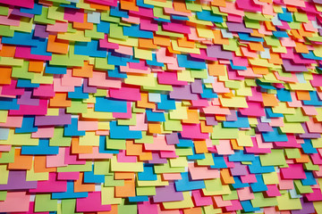 Wall Mural - Many of colorful stickers glued to white wall