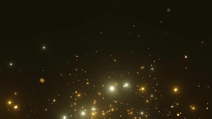 Wall Mural - Golden confetti shoots and falls down on the black screen. Bright Golden shimmer. 3D animation 4K