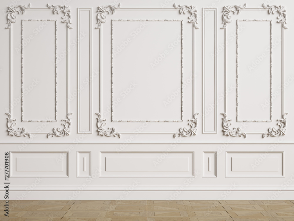 Classic interior wall with mouldings - obrazy, fototapety, plakaty 