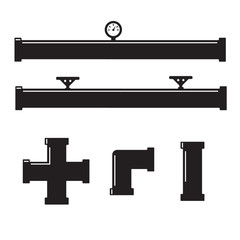 Pipe fittings vector icons set. Tube industry, construction pipeline, drain system. Pipeline water vector