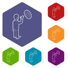 Poster - Businessman aiming at target icons vector colorful hexahedron set collection isolated on white