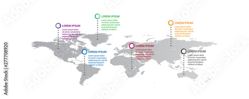 Fotografía world map Infographic template with icons options