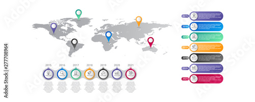Fotografía world map Infographic template with icons options