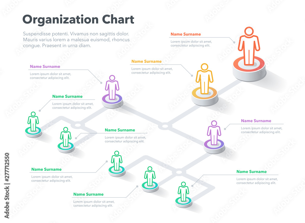 Modern simple company organization hierarchy chart template with place for your content. Easy to use for your website or presentation. - obrazy, fototapety, plakaty 