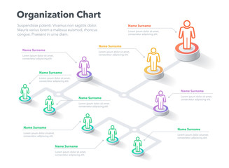 modern simple company organization hierarchy chart template with place for your content. easy to use