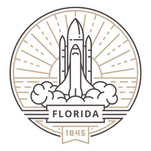 Linear Rocket Takes Off In The State Of Florida On The Background Of The Sun In The Form Of The Emblem