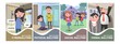 Stop bullying posters set. Bullying types concepts in cartoon style verbal, social, physical, cyberbullying. Bullying at school and in the office. Vector illustration