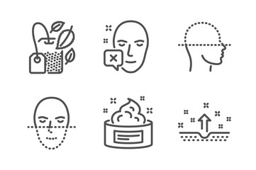 Poster - Face declined, Face scanning and Mint bag icons simple set. Skin cream, Clean skin signs. Identification error, Faces detection. Medical set. Line face declined icon. Editable stroke. Vector