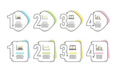 Poster - Diagram, Medical help and Infographic graph icons simple set. Diagram graph sign. Medicine laptop, Presentation chart. Science set. Infographic timeline. Line diagram icon. 4 options or steps. Vector