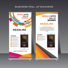 Mobile phone Roll up banner, abstract standing banner template design. Modern banner templates.