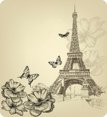 Plakat wieża francja architektura kwiat