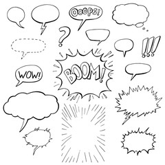 Wall Mural - collection of hand-drawn comic elements, speech bubbles