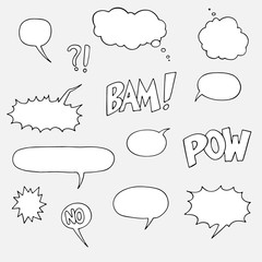 Wall Mural - hand-drawn speech bubbles collection on gray, vector illustration