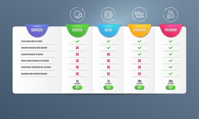 Poster - Online survey, Reload and Smartphone sms icons simple set. Comparison table. Communication sign. Quiz test, Update, Mobile messages. Business messages. Technology set. Pricing plan. Vector