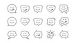 Yummy smile line icons. Emoticon speech bubble, social media message, smile with tongue. Tasty food eating emoji face icons. Delicious yummy, happy emoticon. Linear set. Vector