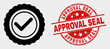 Vector approve seal pictogram and Approval Seal stamp. Red rounded distress seal stamp with Approval Seal text. Vector combination in flat style. Black isolated confirmation mark pictogram.