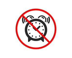 Poster - no or stop. alarm clock icon. time or watch sign. prohibited ban stop symbol. no alarm clock icon. v