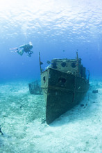 Ship Wreck Underwater In Cozumel Mexico