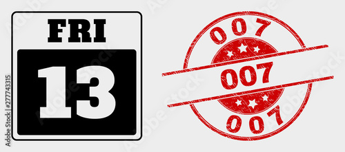 Fotomural Vector 13th Friday calendar page icon and 007 watermark