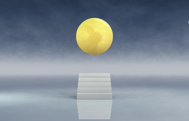 Aufkleber - Abstract stair backdrop with full moon background. 3d render.