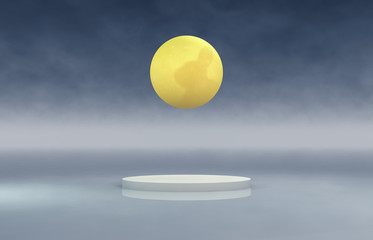 Aufkleber - Abstract cylinder backdrop with full moon background. 3d render.