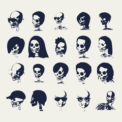 Wall Mural - Anatomic skull. Funny collection of human skull silhouettes.