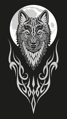  Modern abstract character wolf head drawing on black background for print design. Artistic vector illustration.