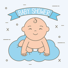 Wall Mural - cute little baby boy floating in cloud