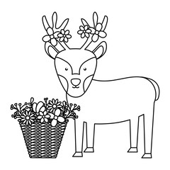 Poster - reindeer with flowers in straw basket bohemian style character